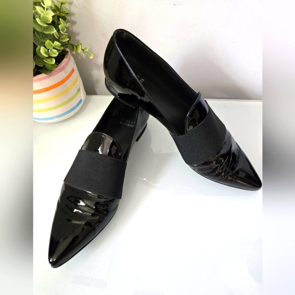 STUART WEITZMAN Black Patent Leather Slip On Loafers. Size 8.5